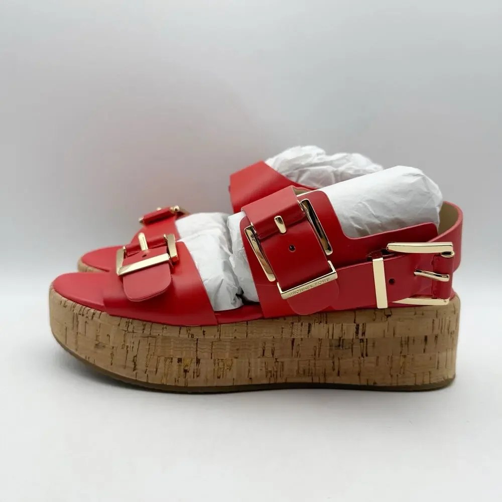 Michael Kors Womens Colby Flatform Sandals LEFT 6 M RIGHT 6.5 M Red Leather EUC